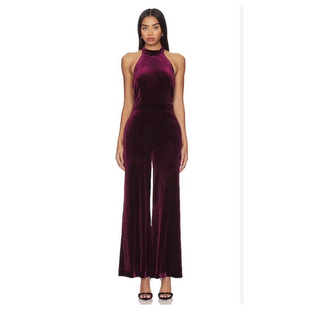 South Castles Mock Neck Velvet Halter Jumpsuit M Women's Burgundy Made in USA